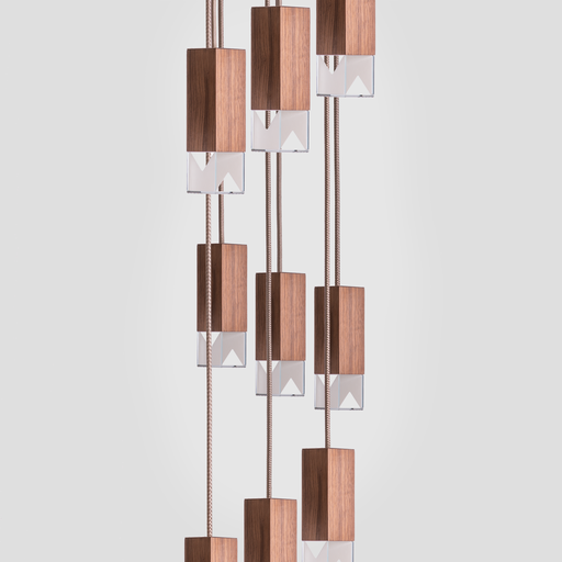 Formaminima Lamp/One 9-Light Solid Canaletto Walnut Wood & Crystal Glass Chandelier
