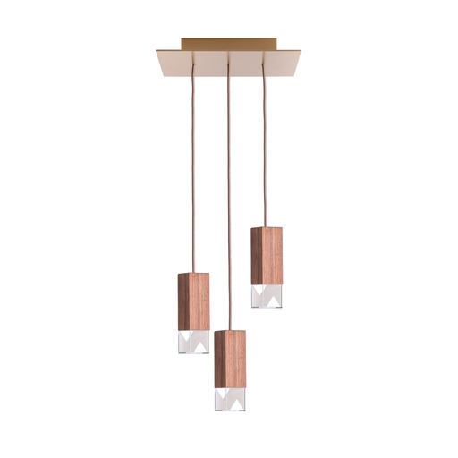 Formaminima Lamp/One Solid Canaletto Walnut Wood & Crystal Glass Trio Chandelier