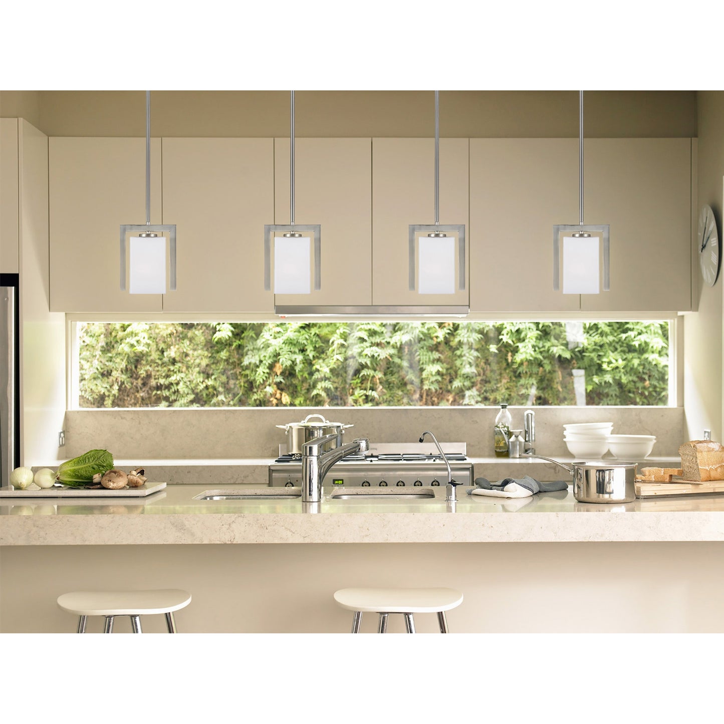 Forte Lighting Aria 4" 1-Light Steel Brushed Nickel Mini Pendant With Square Satin White Glass Shade