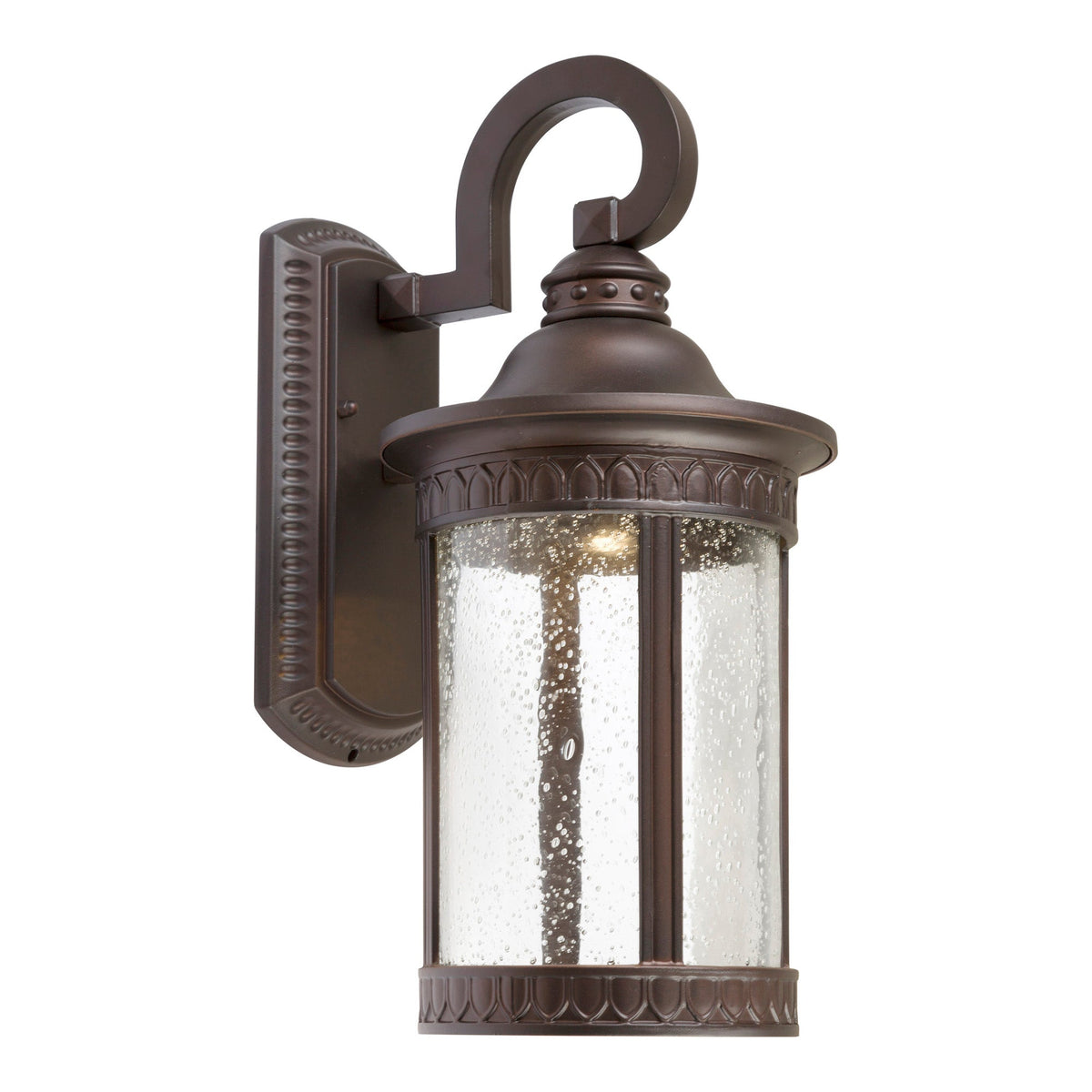 Forte Lighting Bourne 8" 1-Light Aluminum Antique Bronze Outdoor Wall Light With Clear Seeded Glass Panels Shade