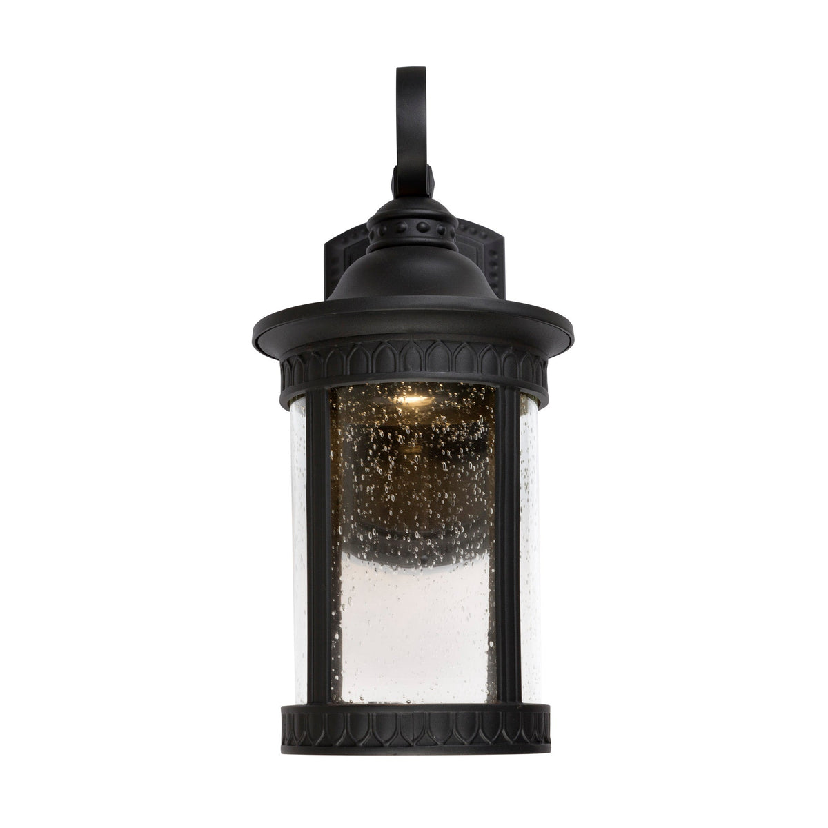 Forte Lighting Bourne 8" 1-Light Aluminum Black Outdoor Wall Light With Clear Seeded Glass Panels Shade