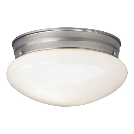 Forte Lighting Button 10" 1-Light Fluorescent Steel Brushed Nickel Flush Mount With Opal Glass Shade