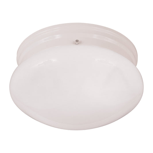 Forte Lighting Button 10" 1-Light Fluorescent Steel White Flush Mount With Opal Glass Shade