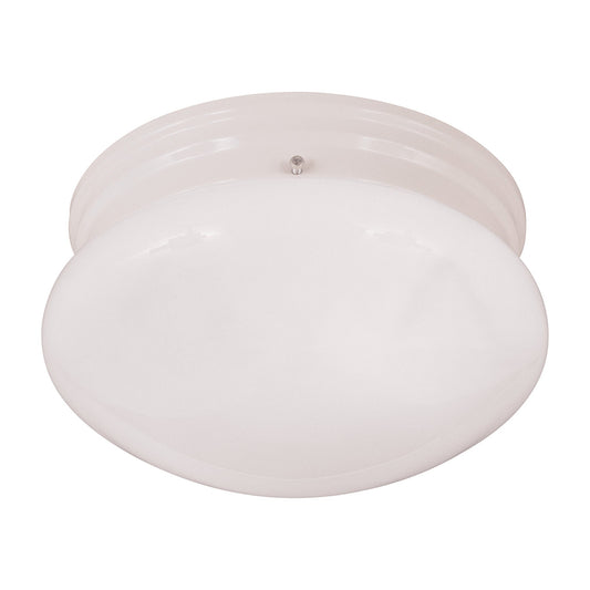 Forte Lighting Button 8" 1-Light Fluorescent Steel White Flush Mount With Opal Glass Shade