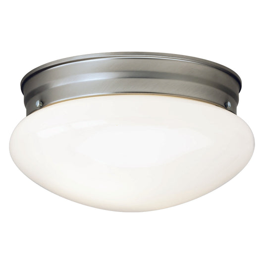 Forte Lighting Button 8" 1-Light Steel Brushed Nickel Flush Mount With Opal Glass Shade
