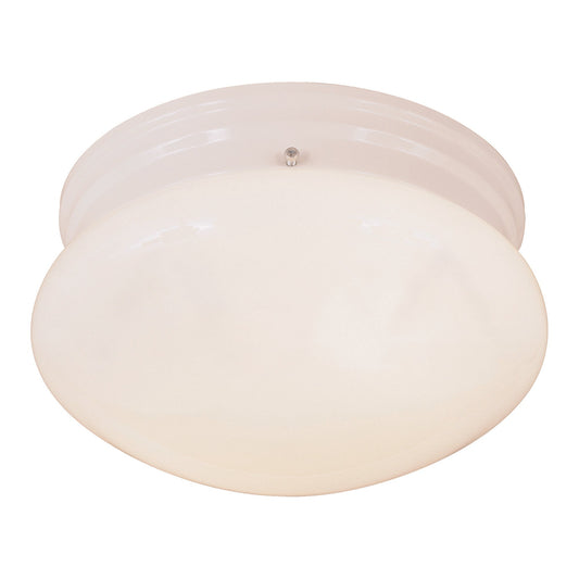 Forte Lighting Button 8" 1-Light Steel White Flush Mount With Opal Glass Shade