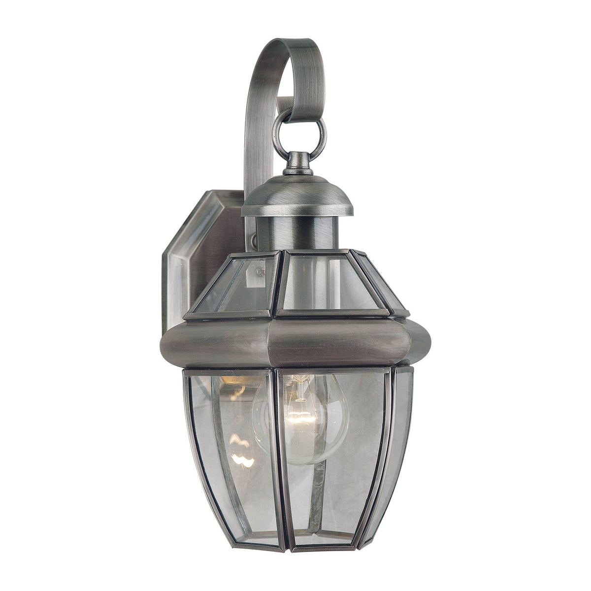 Forte Lighting Cambridge 7" Brass Antique Pewter Outdoor Wall Light With Clear Beveled Glass Panel Shade