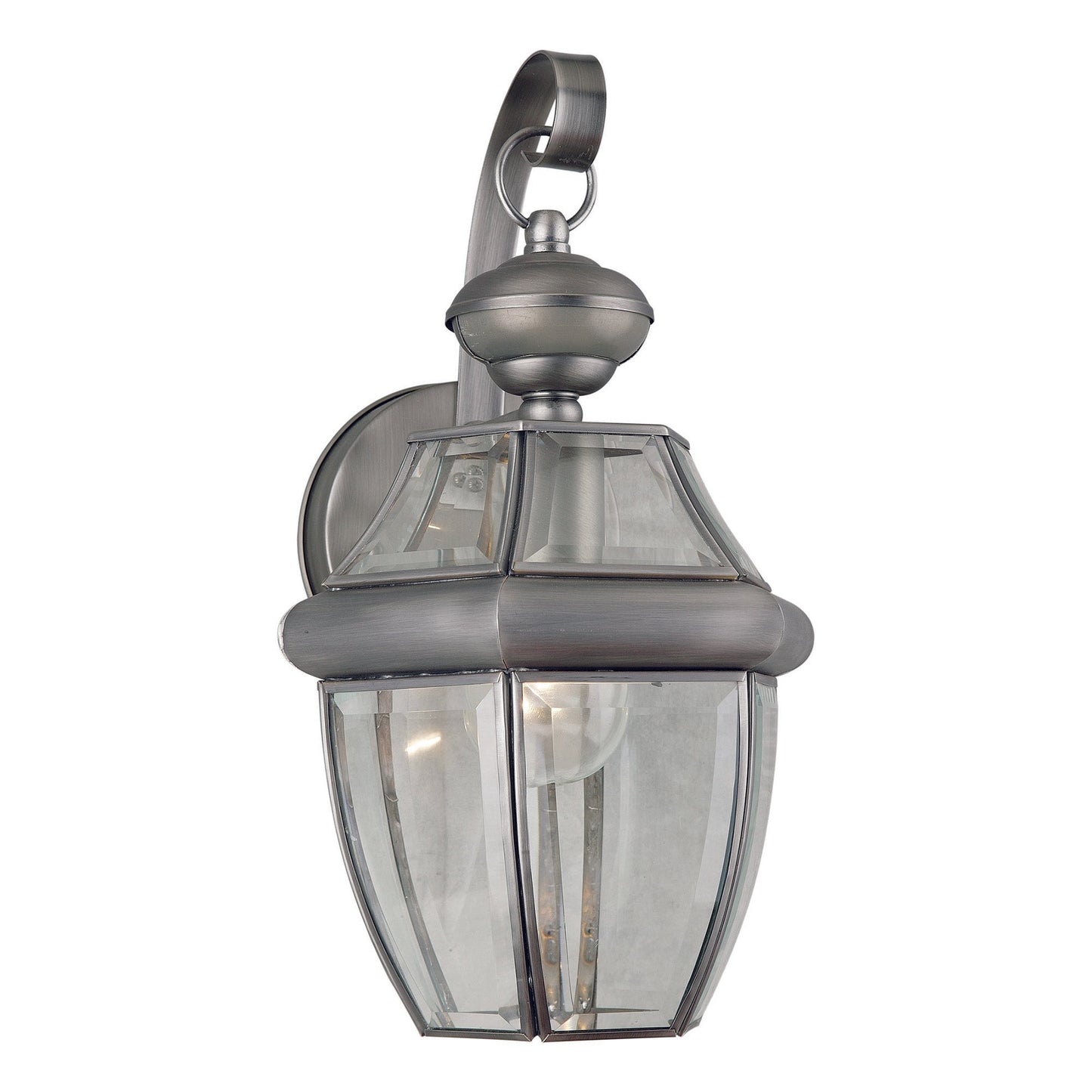 Forte Lighting Cambridge 8" Brass Olde Nickel Dusk To Dawn Motion Sensor Outdoor Wall Light With Clear Beveled Glass Panel Shade