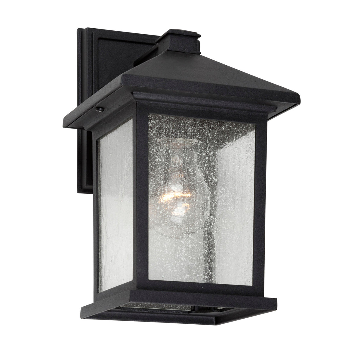 Forte Lighting Cardiff 6" Die Cast Aluminum Black Outdoor Wall Light With Clear Seeded Glass Panels Shade
