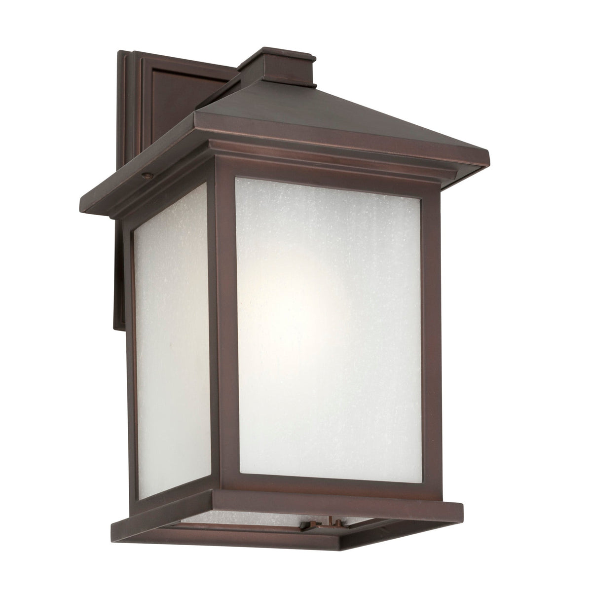 Forte Lighting Cardiff 8" 1-Light Fluorescent Die Cast Aluminum Antique Bronze Outdoor Wall Light With Frosted Seeded Glass Panels Shade