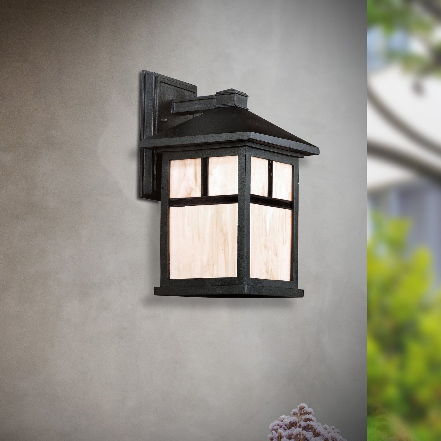Forte Lighting Cardiff 8" Die Cast Aluminum Black Outdoor Wall Light With Honey Glass Panels Shade