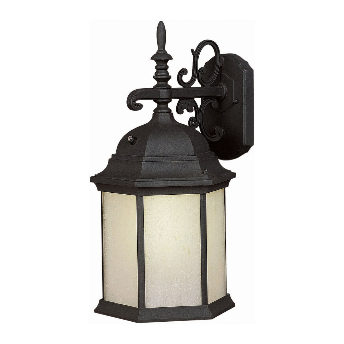 Forte Lighting Chester 10" 1-Light Fluorescent Die Cast Aluminum Black Outdoor Wall Light With Frosted Seeded Glass Panels Shade