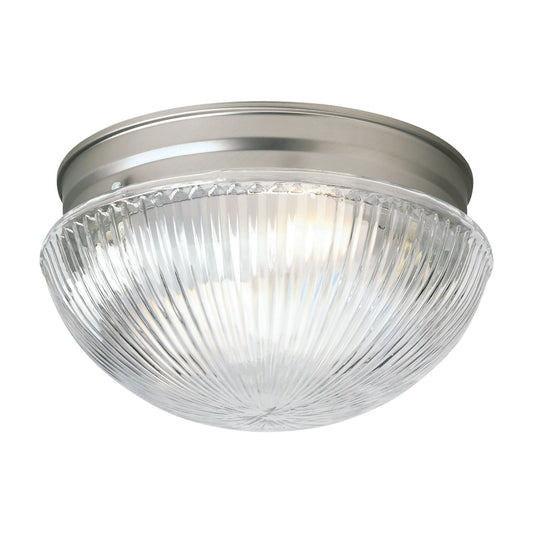 Forte Lighting Clair 10" 2-Light Steel Brushed Nickel Flush Mount With Clear Ribbed Glass Shade