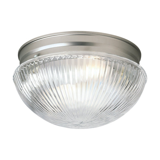 Forte Lighting Clair 8" 1-Light Steel Brushed Nickel Flush Mount With Clear Ribbed Glass Shade