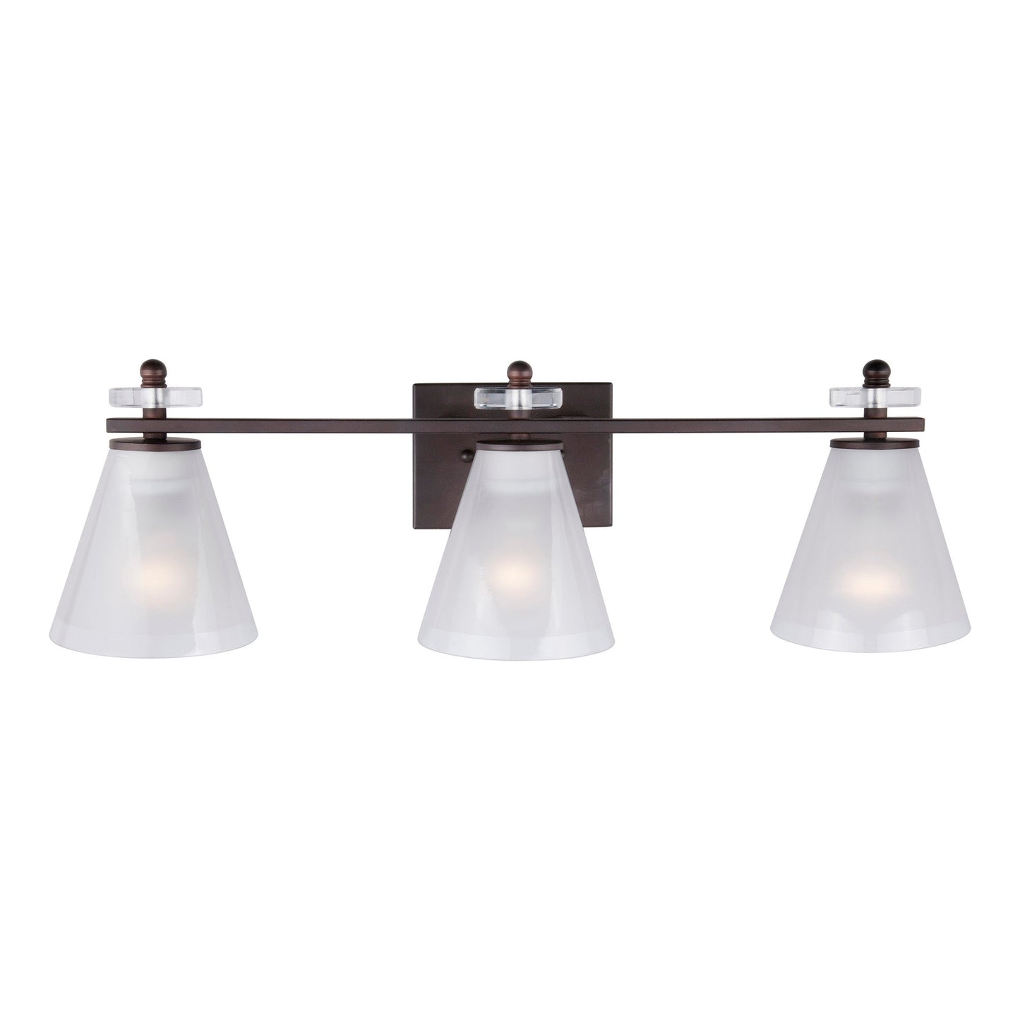 Forte Lighting Cyndy 26" 3-Light Steel Antique Bronze Bath Bar With Clear Outer & Sandblast Inner Glass Shades