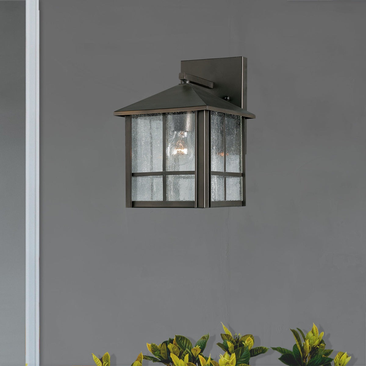 Forte Lighting Devon 7" Brass Royal Bronze Outdoor Wall Light With Clear Seeded Glass Panels Shade
