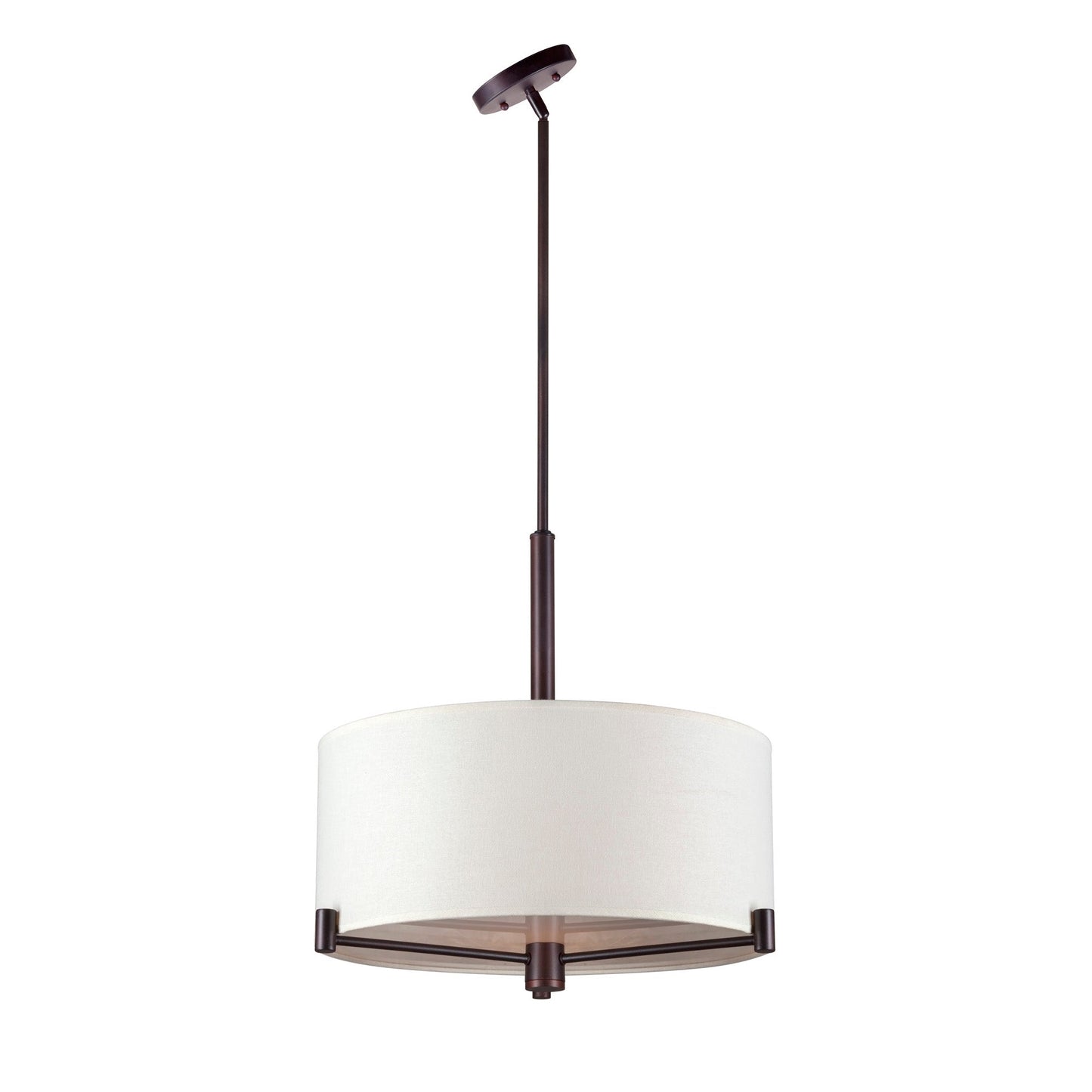 Forte Lighting Dru 36" 3-Light Steel Antique Bronze Pendant With Off White Drum Linen Shades
