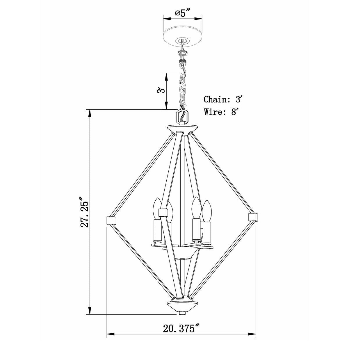 Forte Lighting Eddy 21" 4-Light Steel Pendant Light In Brushed Nickel Finish