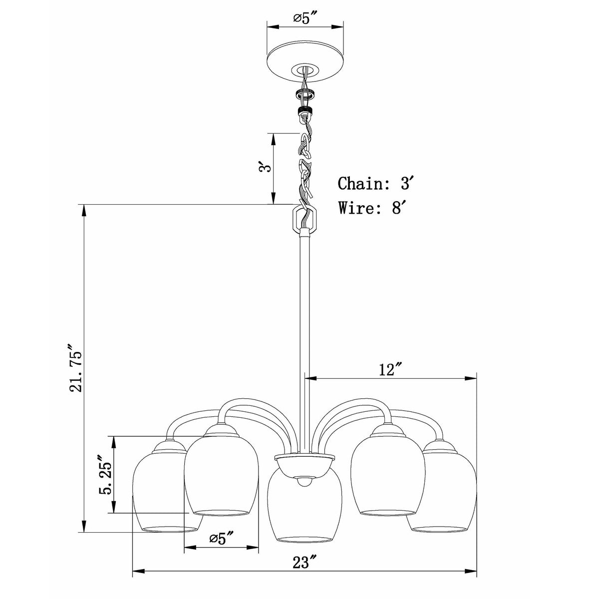 Forte Lighting Felton 23" 5-Light Steel Antique Bronze Chandelier With Satin Opal Glass Shades