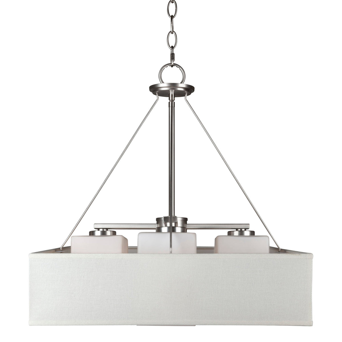 Forte Lighting Fran 18" 4-Light Steel Square Brushed Nickel Pendant With Square Fabric Shade & Satin Opal Glass Shades
