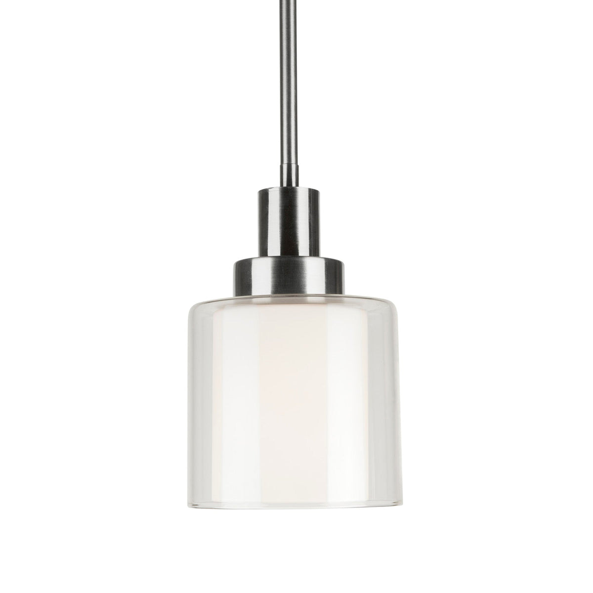 Forte Lighting Gino 6" Steel Brushed Nickel Mini Pendant With Clear Outer Glass & Frosted White Inner Glass Shade