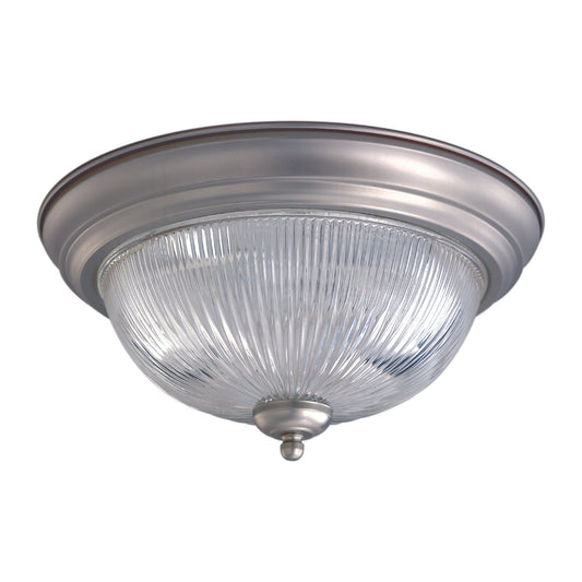 Forte Lighting Groove 13" 2-Light Steel Brushed Nickel Flush Mount With Clear Ribbed Glass Shade