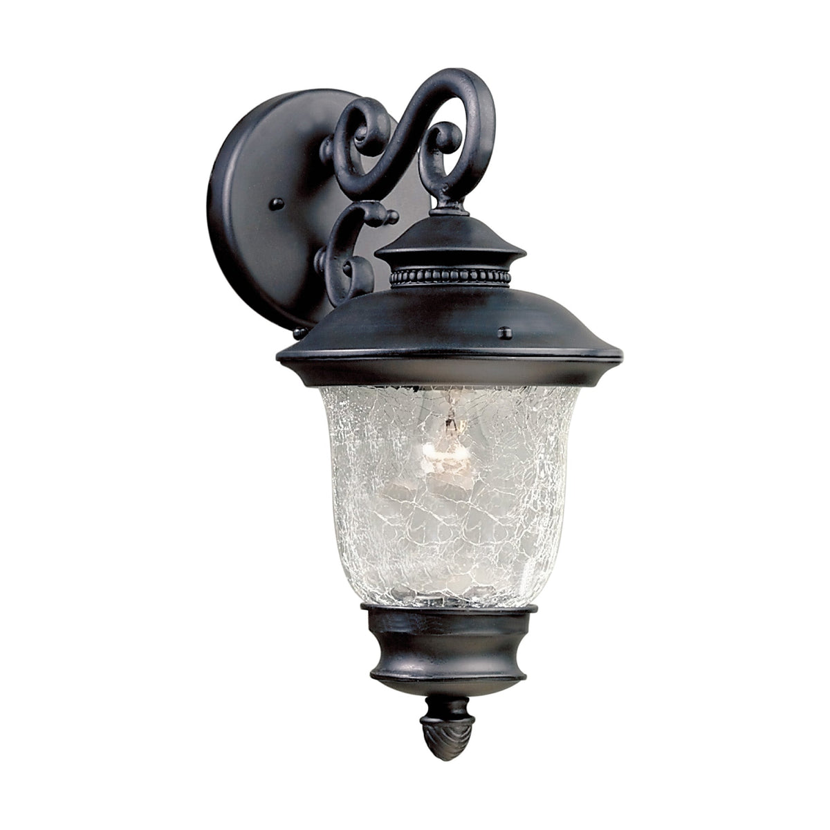 Forte Lighting Holloway 7" Die Cast Aluminum Black Outdoor Wall Light With Clear Crackle Glass Shade
