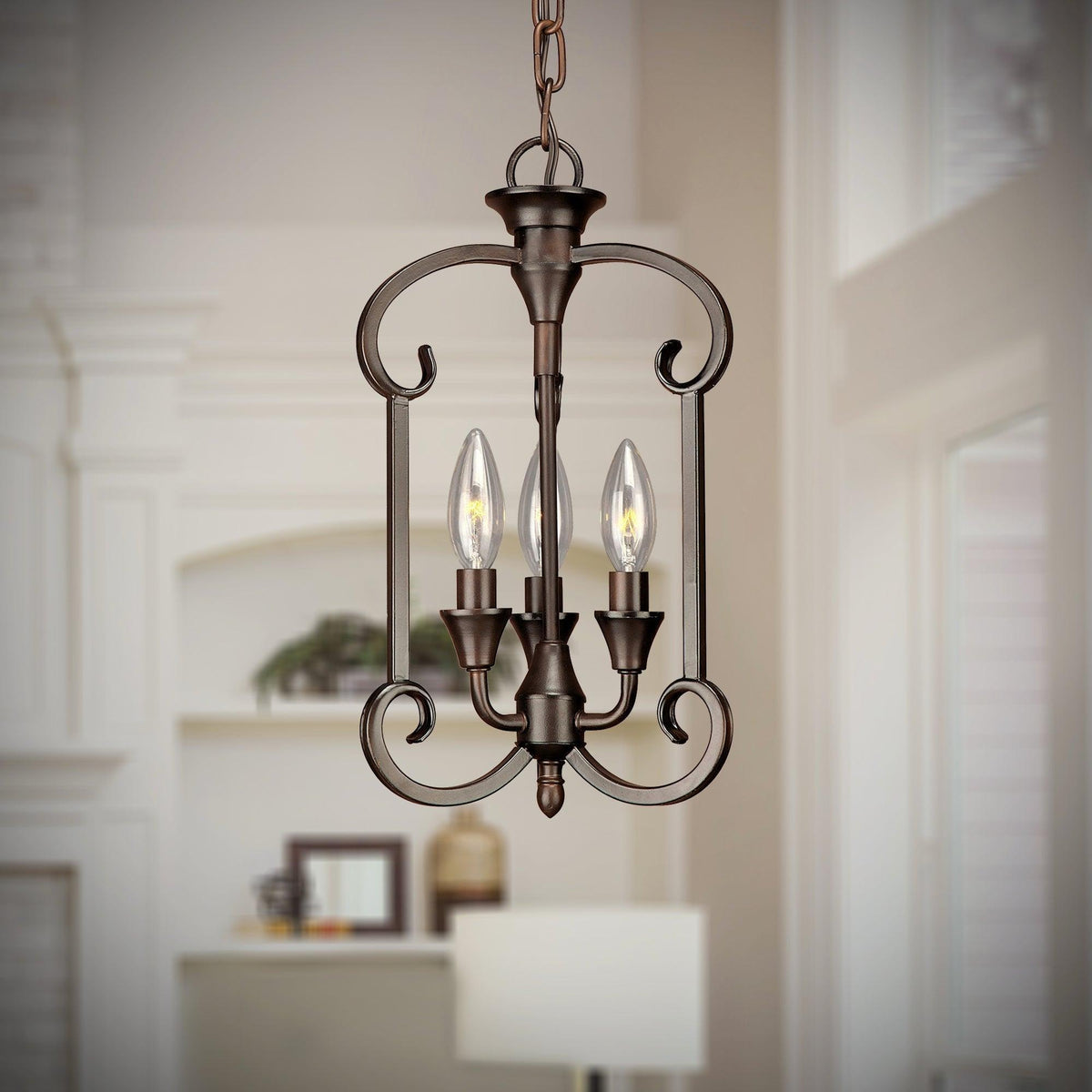 Forte Lighting Ione 9" 3-Light Steel Pendant Light In Antique Bronze Finish