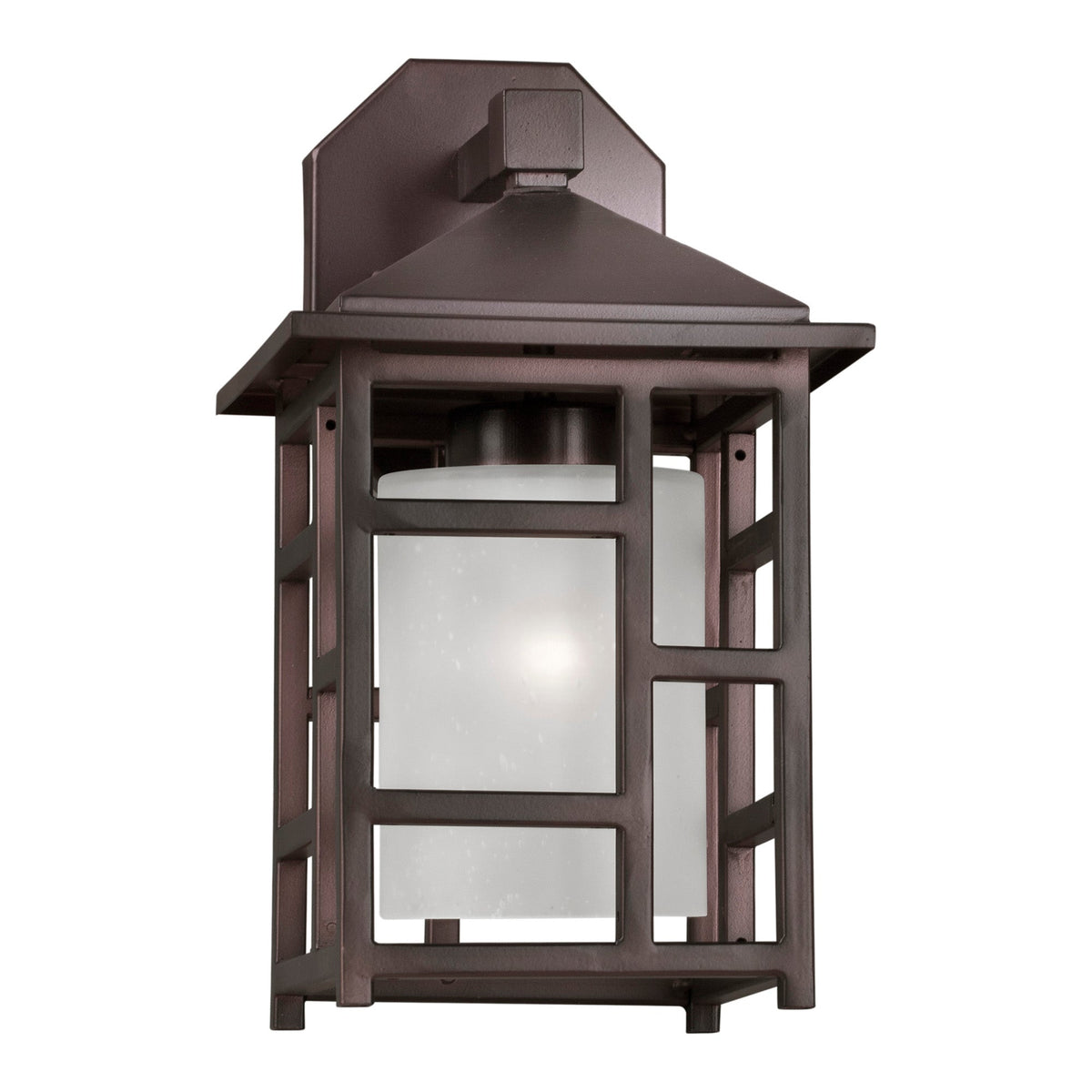 Forte Lighting Kai 7" Steel Antique Bronze Outdoor Wall Light With Frosted Seeded Glass Shade