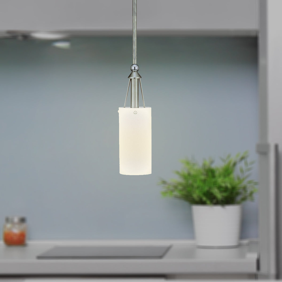 Forte Lighting Lee 5" Steel Brushed Nickel Mini Pendant With Satin Opal Glass Shade