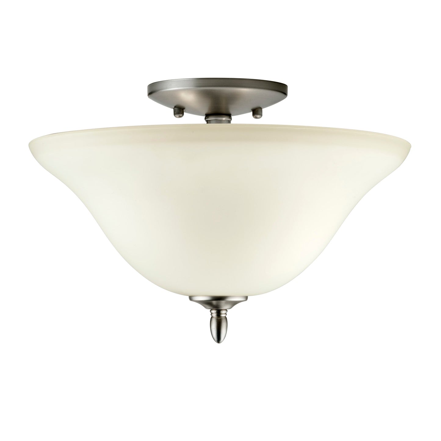 Forte Lighting Nelson 13" 2-Light Steel Brushed Nickel Semi-Flush Mount With White Glass Shade