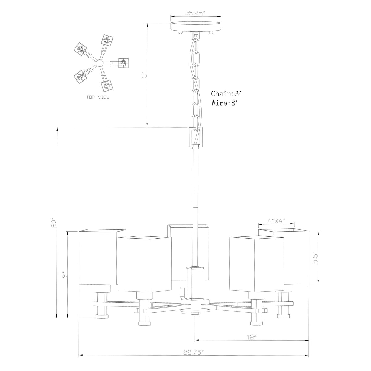 Forte Lighting Nora 23" 5-Light Steel Antique Bronze Round Chandelier With Square Off White Linen Shades