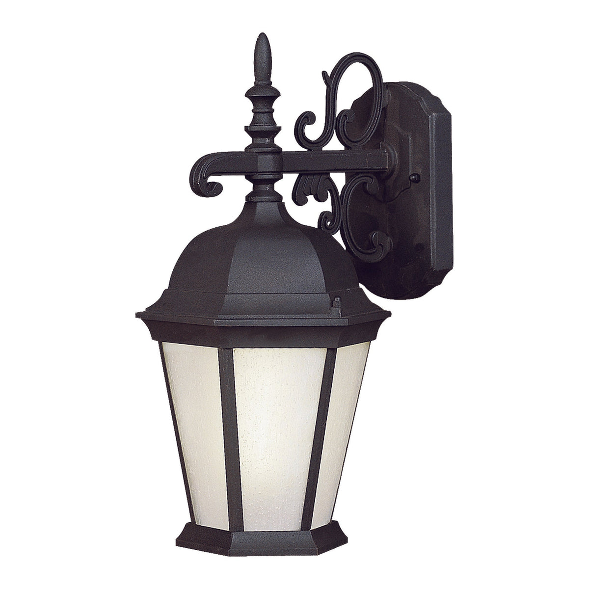 Forte Lighting Oliver 10" 1-Light Fluorescent Die Cast Aluminum Black Outdoor Wall Light With Frosted Seeded Glass Panels Shade