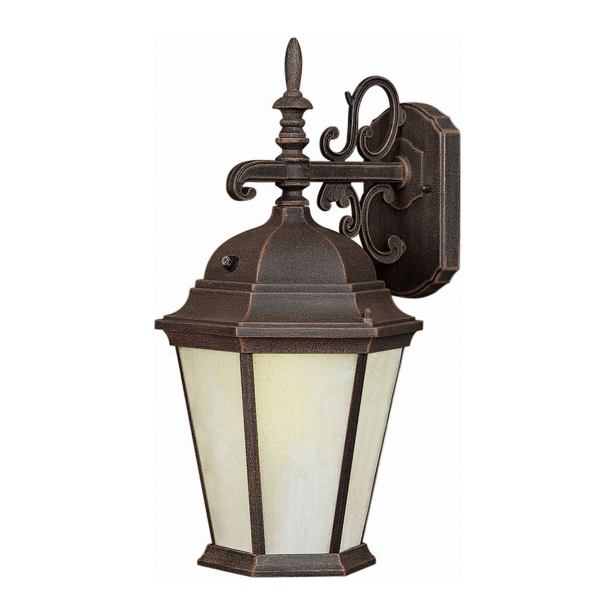 Forte Lighting Oliver 8" 1-Light Fluorescent Die Cast Aluminum Painted Rust Outdoor Wall Light With Frosted Seeded Glass Panels Shade