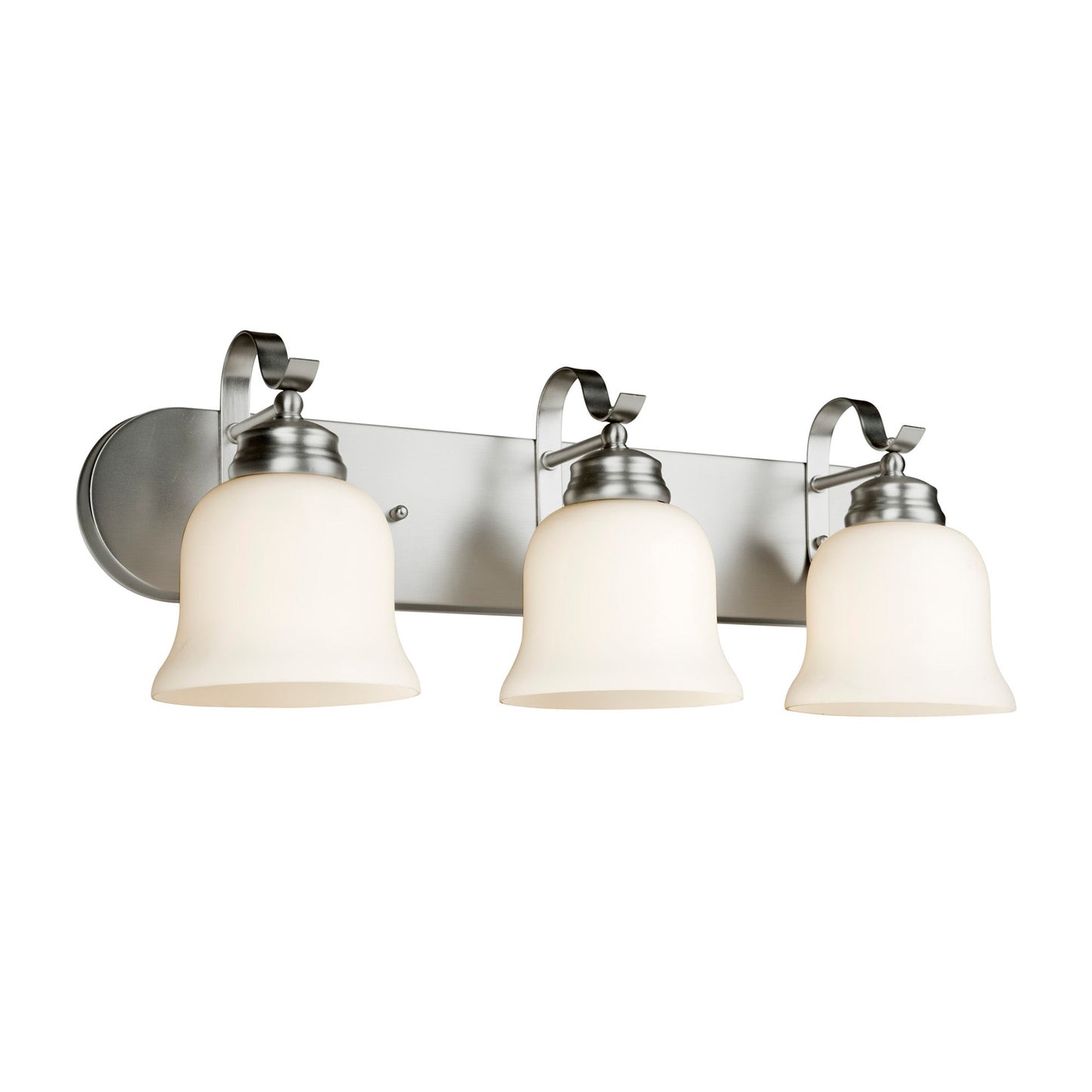 Forte Lighting Sol 24" 3-Light Steel Brushed Nickel Bath Bar With Satin Opal Glass Shades