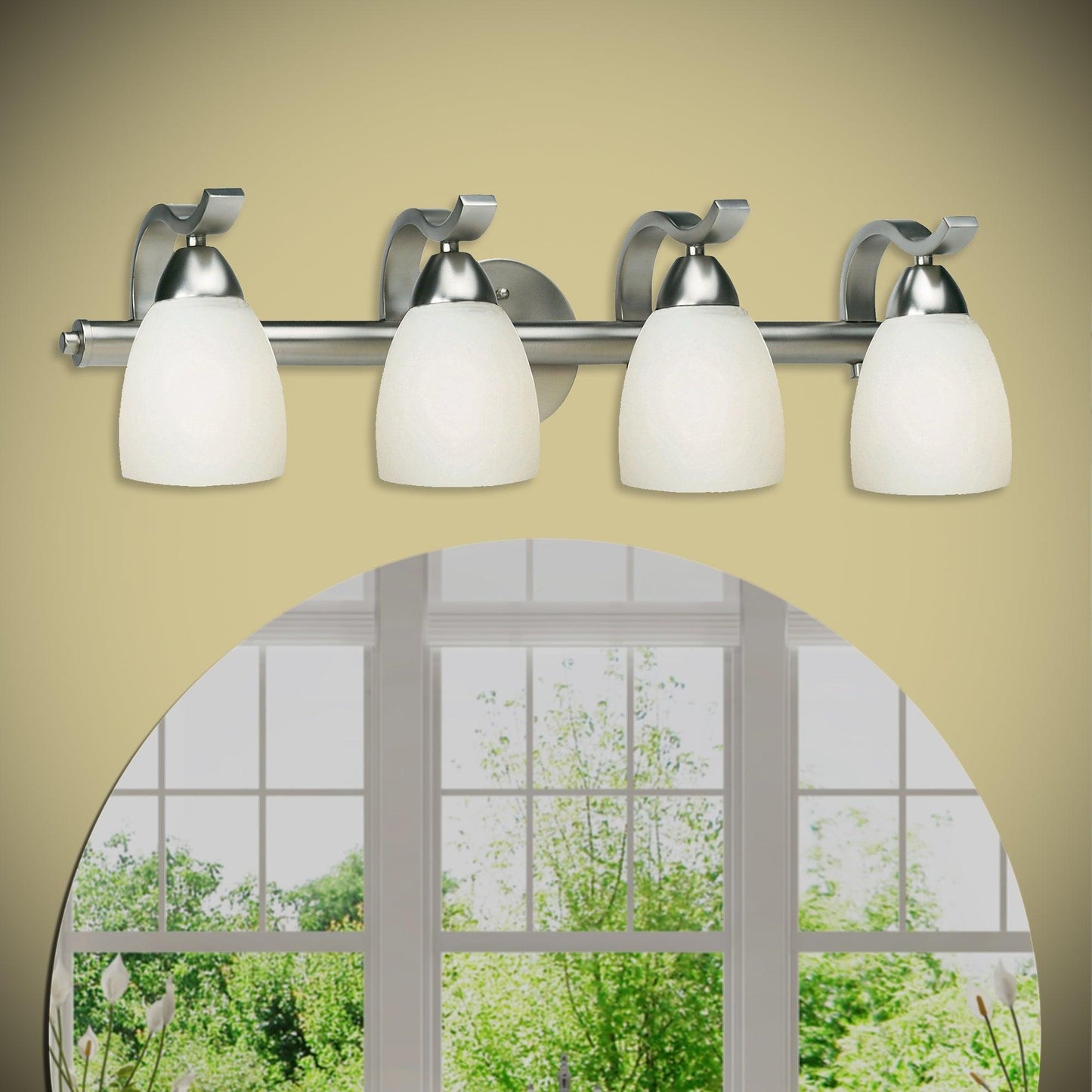 Forte Lighting Stanley 26" 4-Light Steel Brushed Nickel Bath Bar With Satin Opal Glass Shades