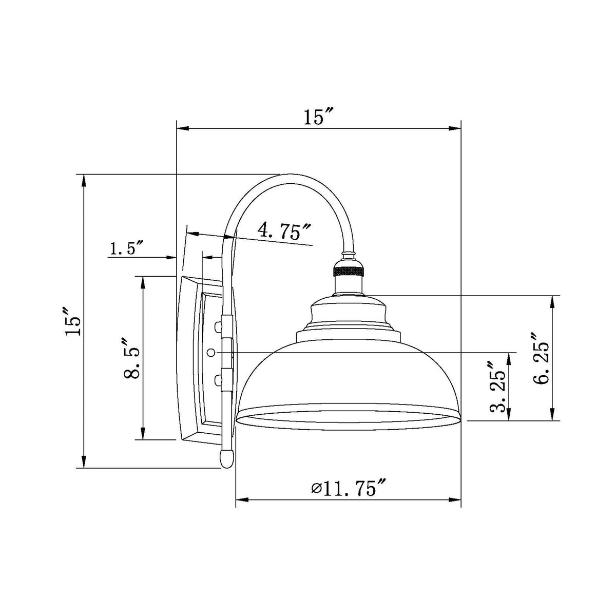 Forte Lighting Walton 12" Steel Black Outdoor Wall Light With Metal Shade