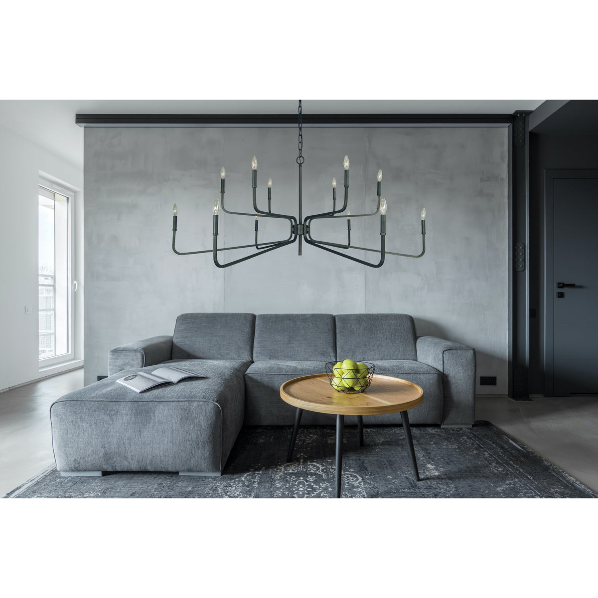 Framburg Heidelberg 60" x 24" 12-Light Iron Dining Chandelier