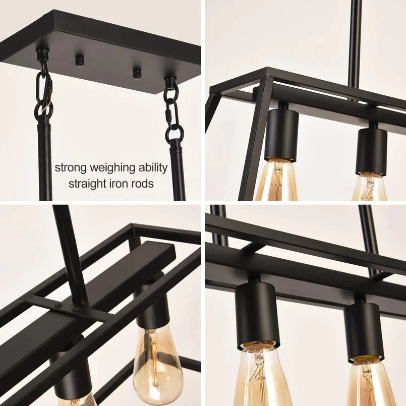 GZBtech Kitchen Island Linear Black 4-Lights Pendant