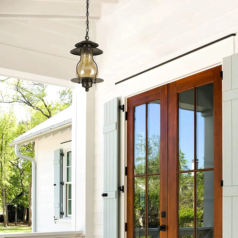 GZBtech Rustic Glass Lantern Outdoor Pendant Light