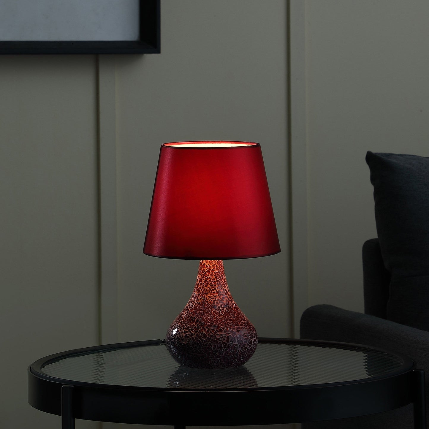 HomeRoots 11" Table Lamp With Burgundy Globe Shade and Red Finish