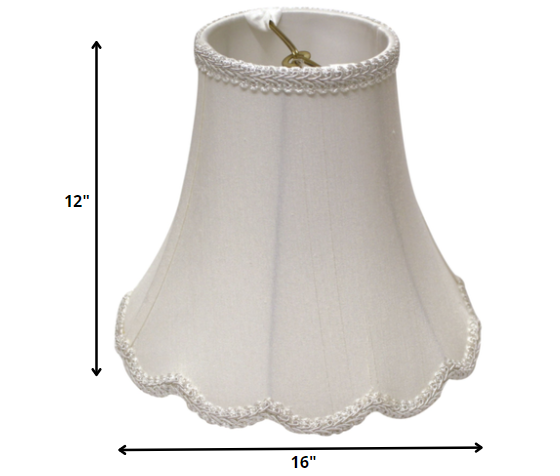HomeRoots 16" Slanted Scallop Bell Monay Shantung Lampshade in White Finish