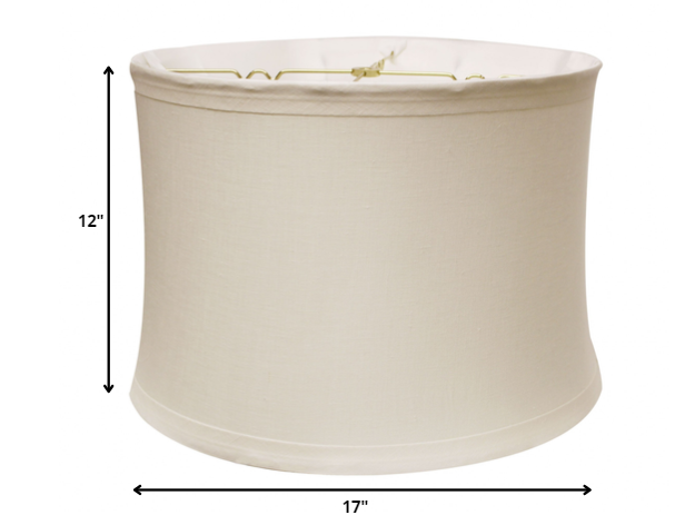 HomeRoots 17" Drum Trimmed Linen Lampshade in Snow Finish
