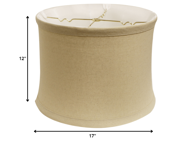 HomeRoots 17" Rosewood Drum Trimmed Linen Lampshade in Beige Finish