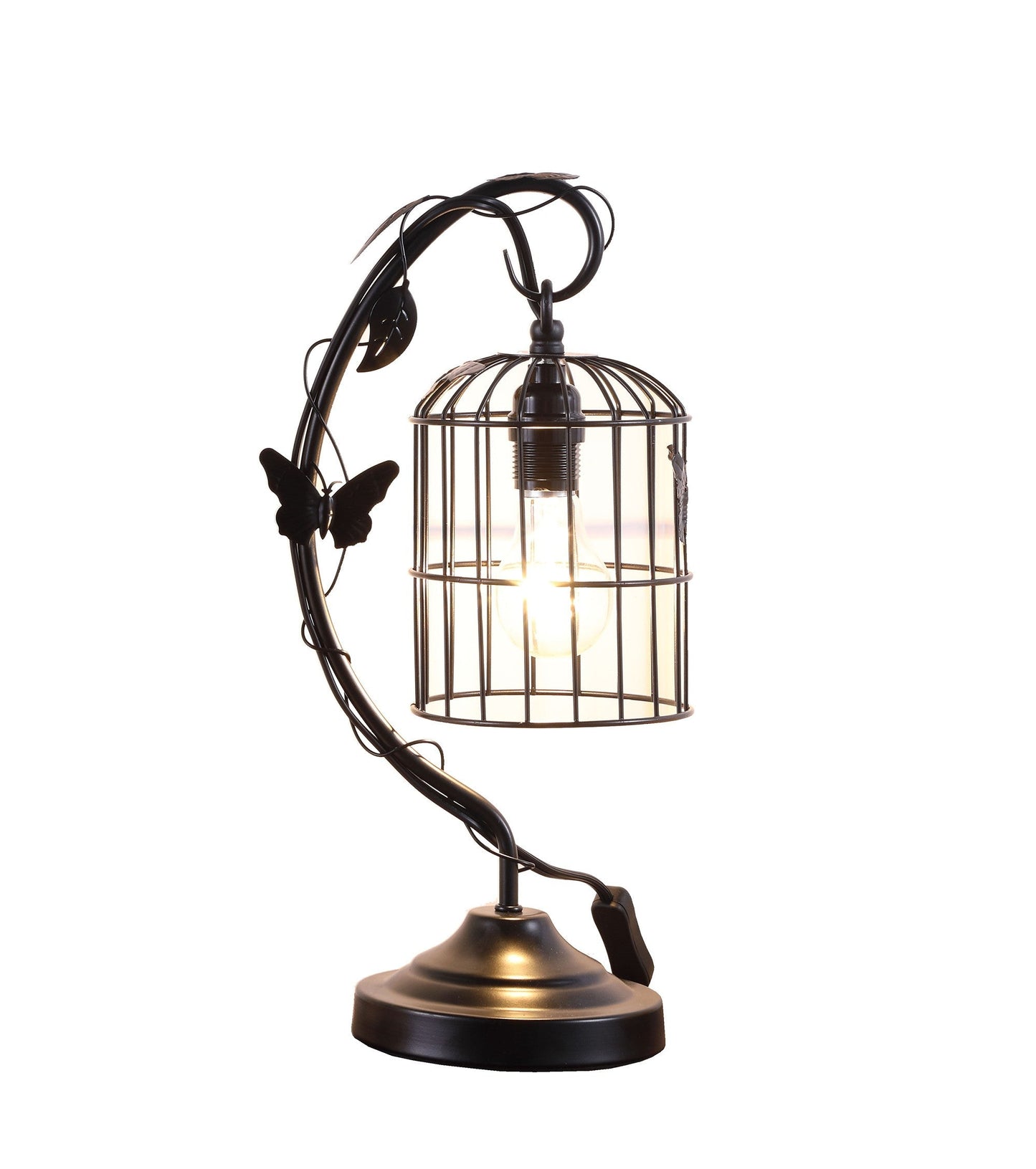 HomeRoots 18” Modern Butterfly Cage Table Lamp in Black Finish