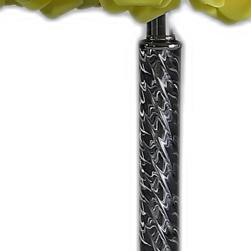 HomeRoots 18" Silver Bedside Table Lamp With Yellow Flowers Drum Shade