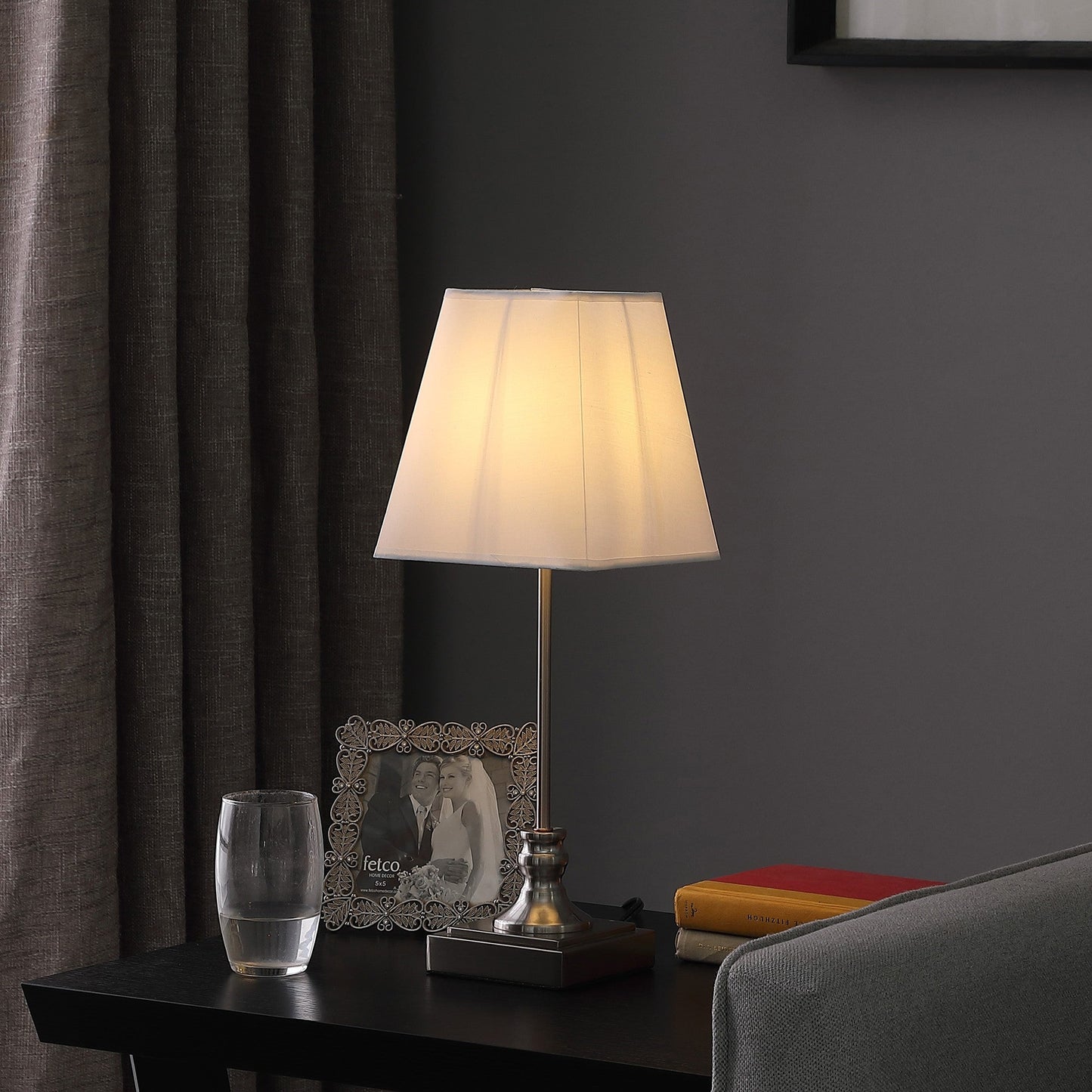 HomeRoots 19” Classic Table Lamp With White Empire Shade and Silver Finish