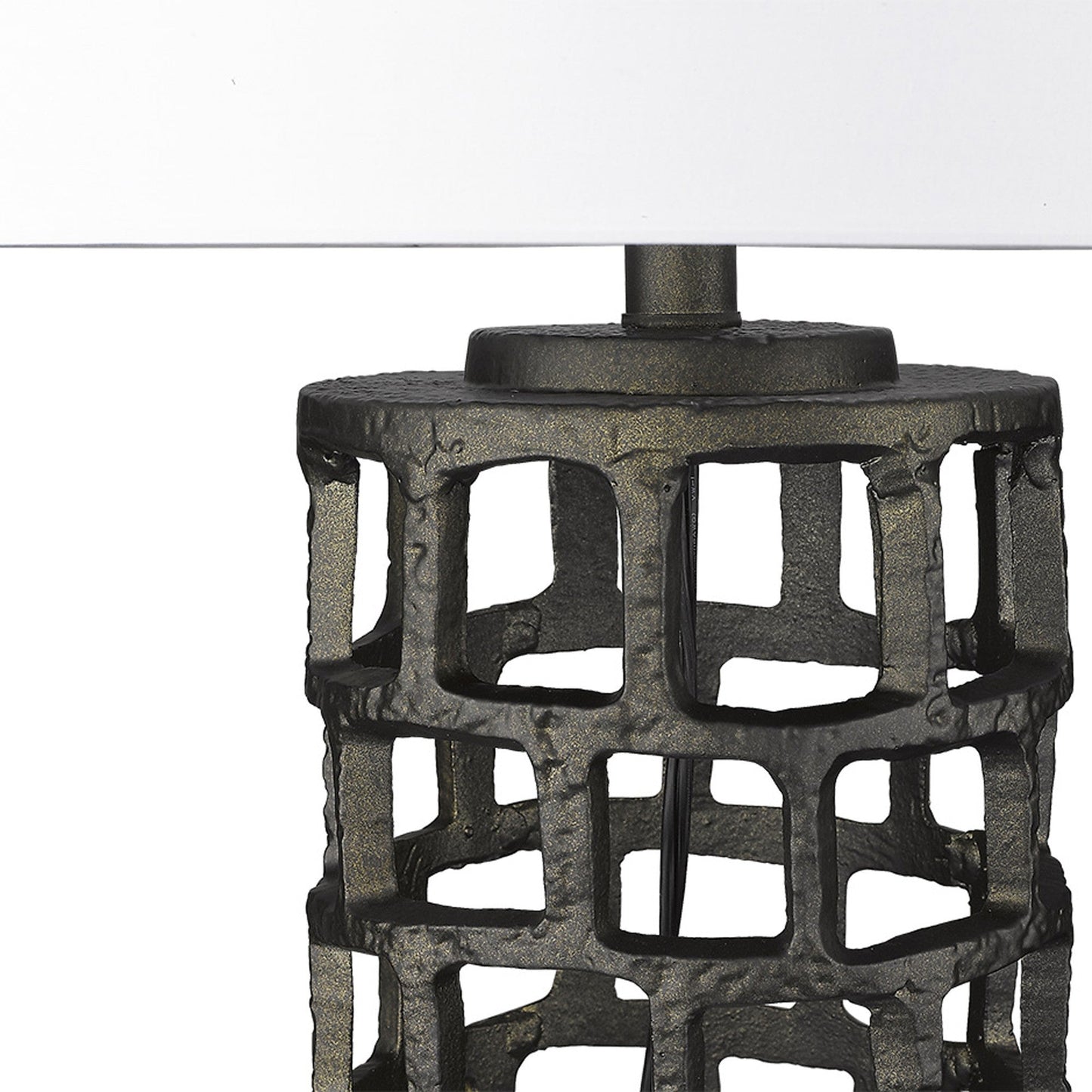 HomeRoots 26" Metal Column Table Lamp With White Drum Shade and Black Finish