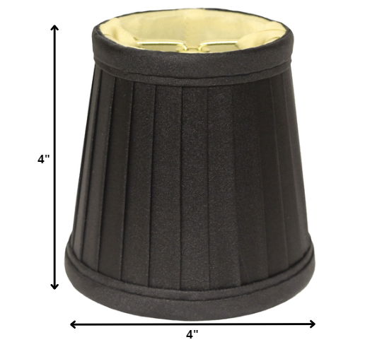 HomeRoots 4" Black and Gold Slanted Pleat Chandelier Silk Lampshades in Set of 6