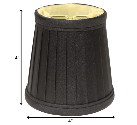 HomeRoots 4" Black and Gold Slanted Pleat Chandelier Silk Lampshades in Set of 6